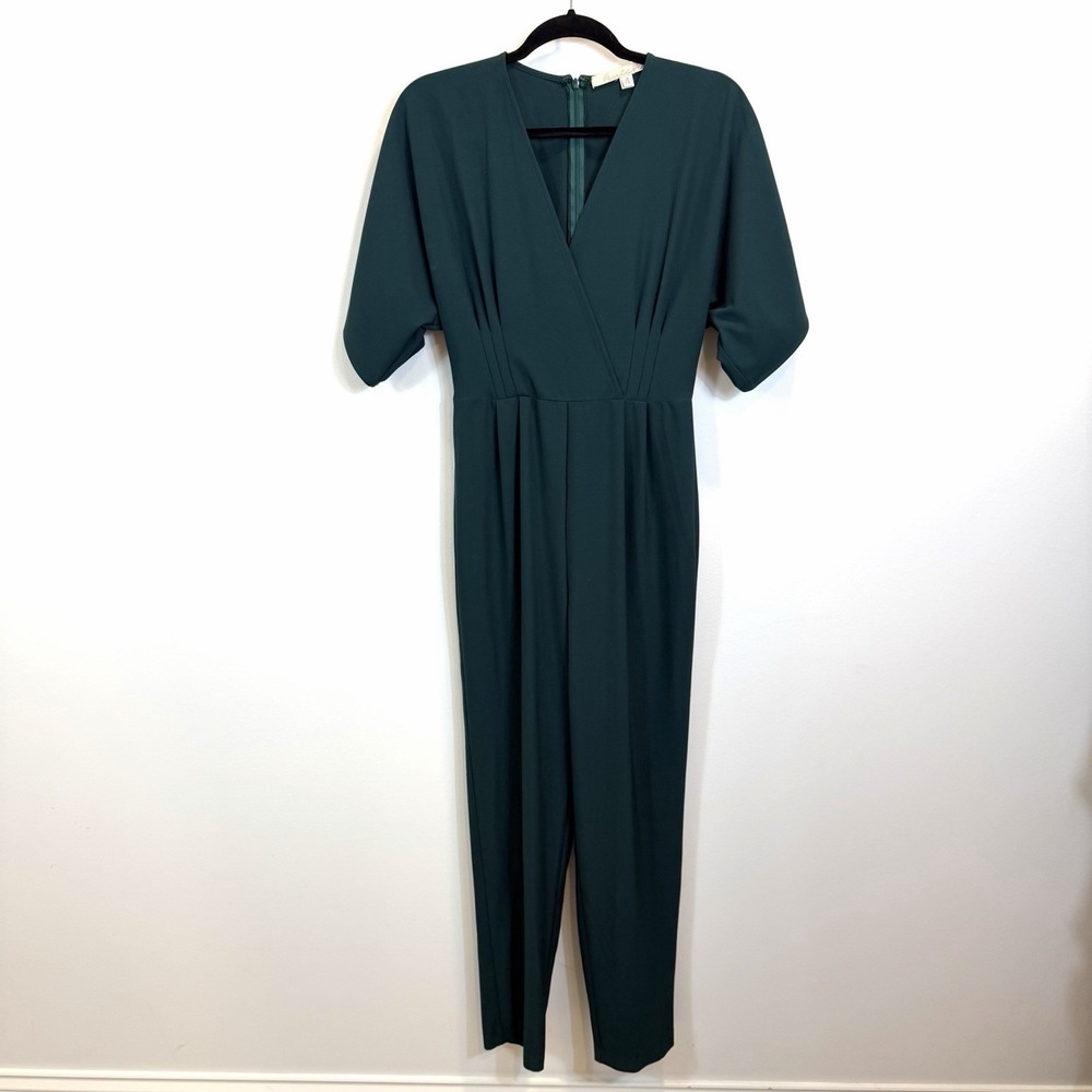 Anthropologie Hutch Size 4 Hunter‎ Green Pleated Drape Front V-neck Jumpsuit